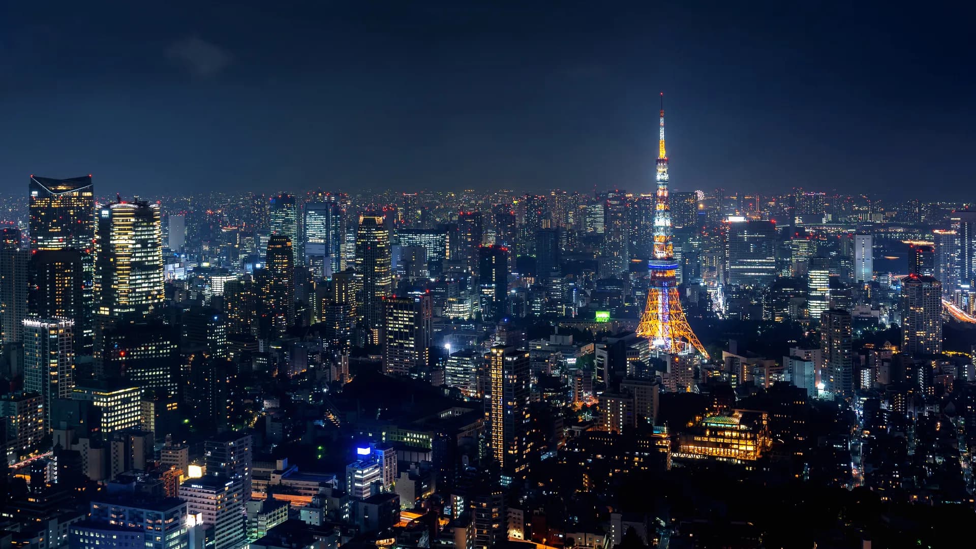 Tokyo cityscape and skyline illuminated at night