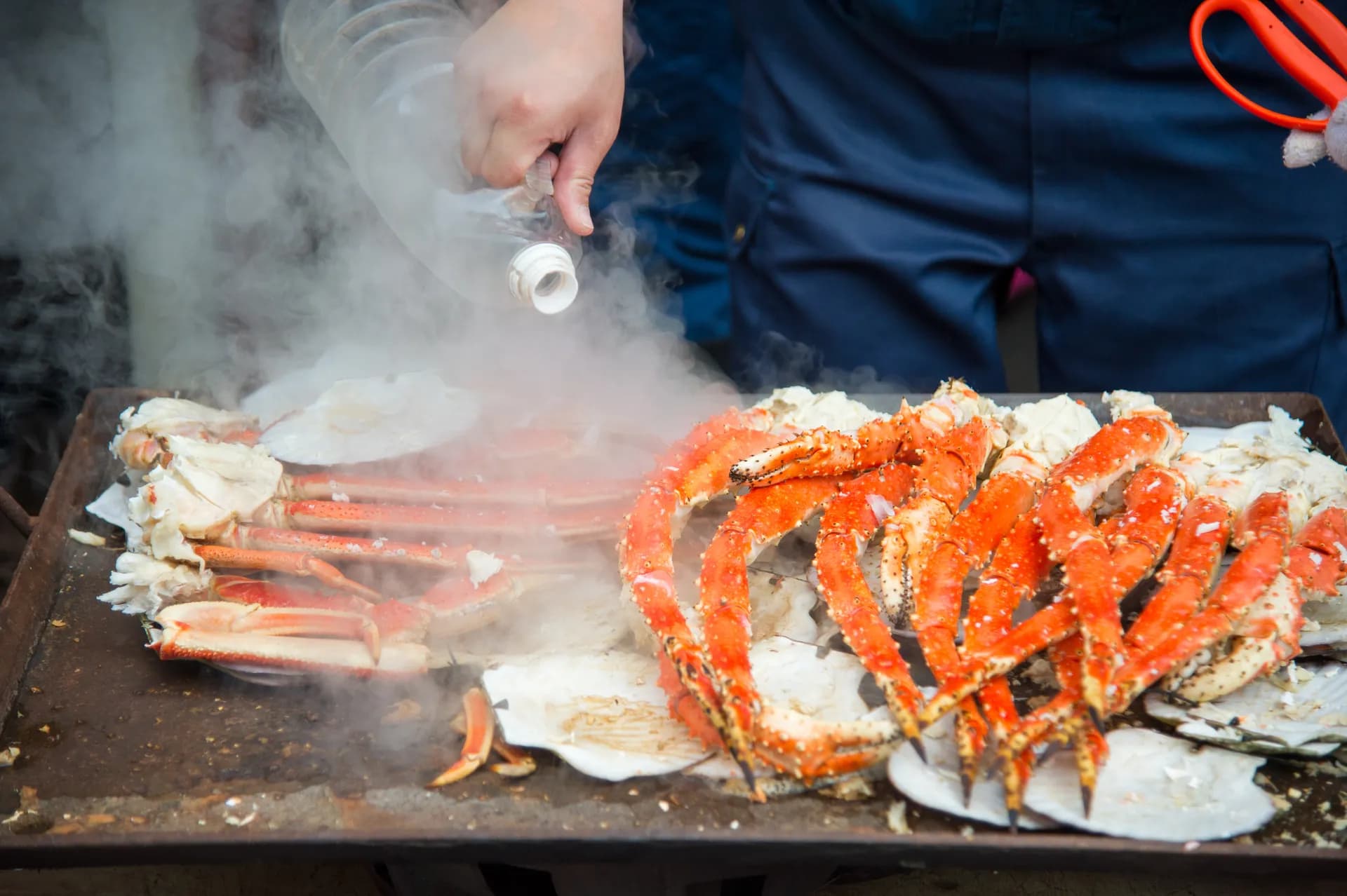 Tsukiji outer market seafood display in Tokyo