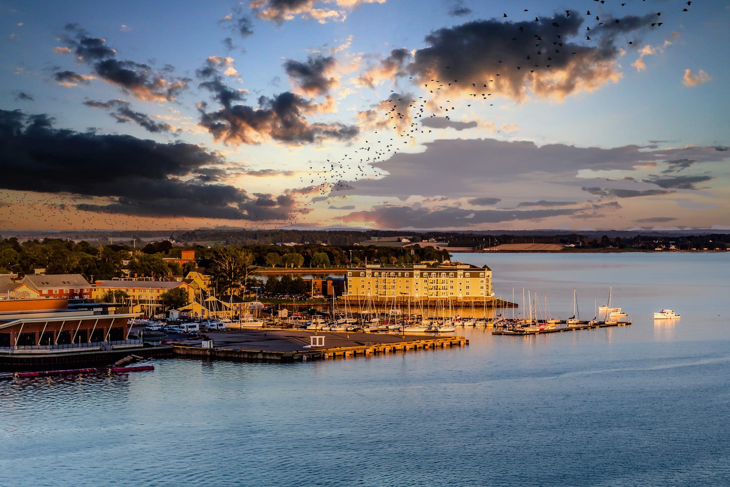 Charlottetown harbour marina at sunset