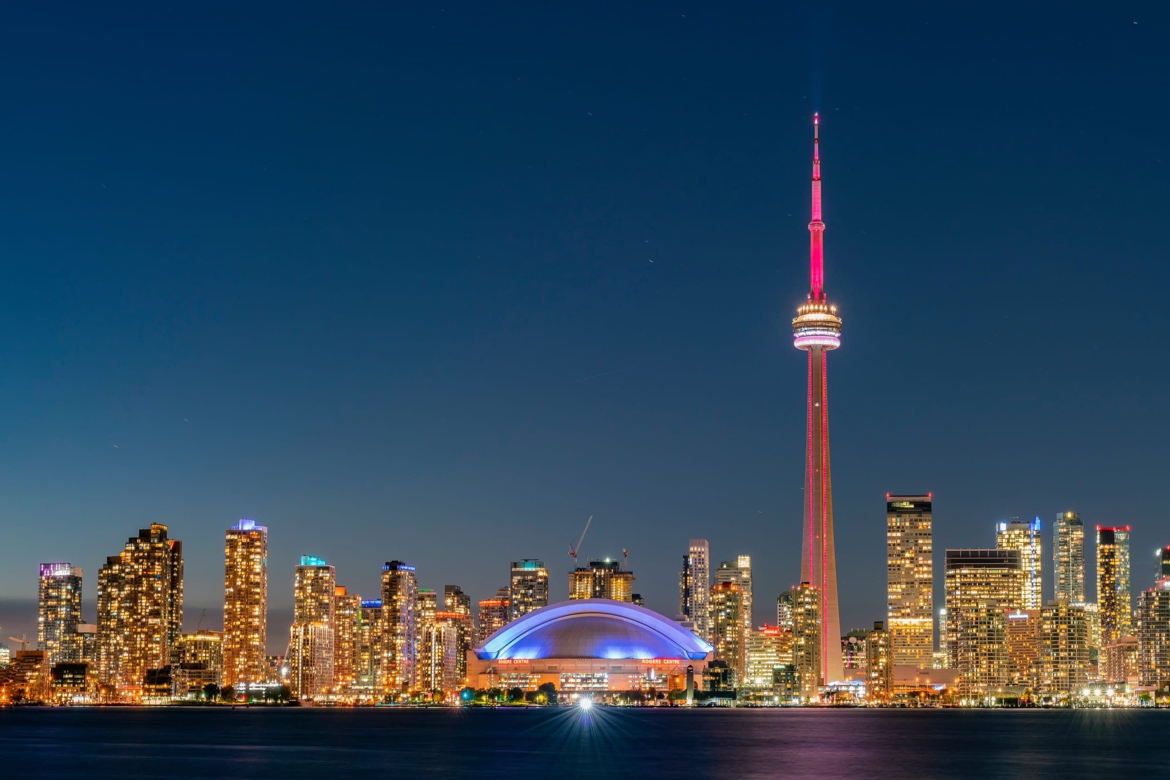 Luxury Toronto skyline with CN Tower at night